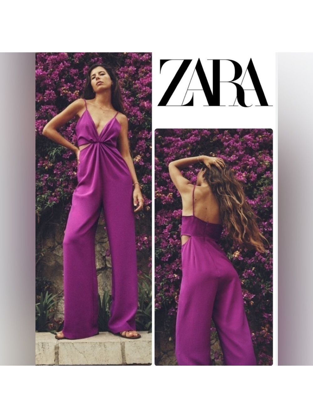 Zara purple cutout spaghetti strap V-neck jumpsuit Sz XS NWT